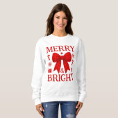 Sweatshirt Joyeux et Lumineux Noël Rouge à Ruban Gingham (Devant entier)