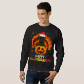 Sweatshirt Joyeux Hallothanksmas Amoureux des chats noir Père (Devant entier)