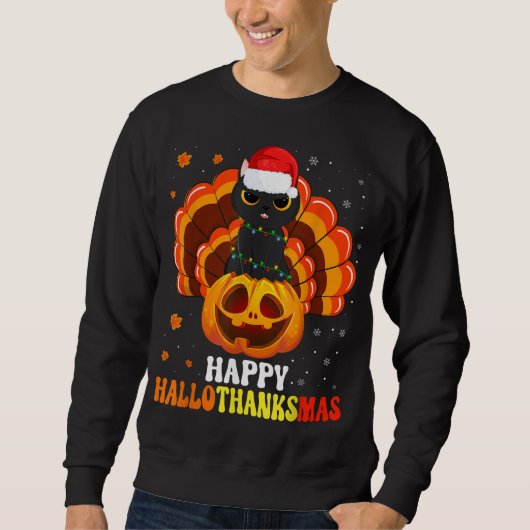 Sweatshirt Joyeux Hallothanksmas Amoureux des chats noir Père (Devant)
