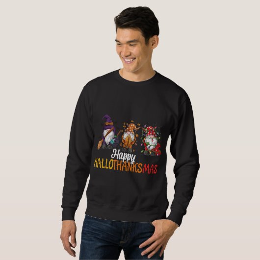 Sweatshirt Joyeux Hallothanksmas Drôle Halloween Thanksgiving (Devant entier)
