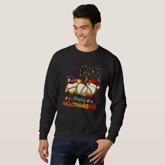 Sweatshirt Joyeux Hallothanksmas Softball Halloween Et Christ (Devant entier)