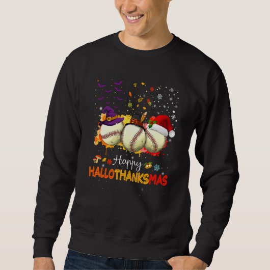 Sweatshirt Joyeux Hallothanksmas Softball Halloween Et Christ (Devant)