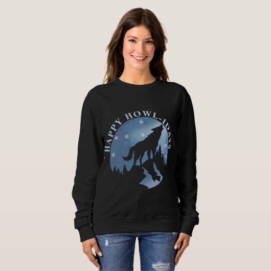 Sweatshirt Joyeux Howlidays avec Howling Wolf et Moon (Devant entier)