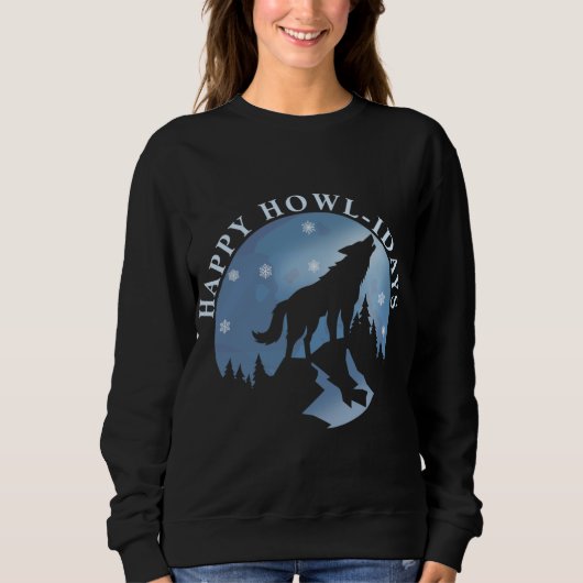 Sweatshirt Joyeux Howlidays avec Howling Wolf et Moon (Devant)