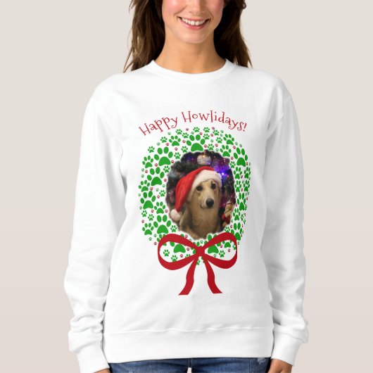 Sweatshirt Joyeux Howlidays Christmas Fun Wreath Photo Frame (Devant)