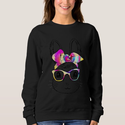 Sweatshirt Joyeux jour de Pâques lapin mignon lapin face Tie (Devant)