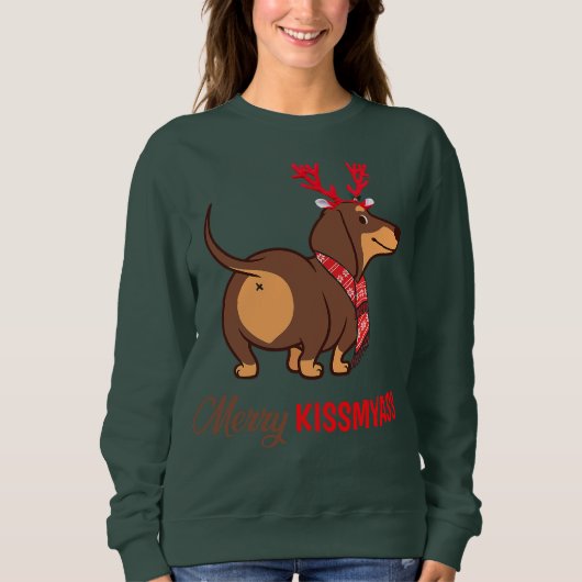 Sweatshirt Joyeux Kissmyass Dachshund Dachshund Reindeer de N (Devant)