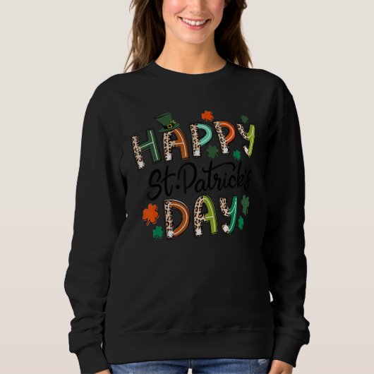 Sweatshirt Joyeux léopard Shamrock de la St Patrick’s Day (Devant)