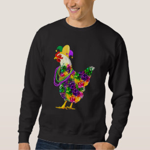 Sweatshirt Joyeux Mardi Gras Cute poulet portant des perles J