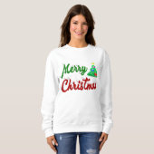 Sweatshirt Joyeux Noël Arbre rouge vert script (Devant entier)