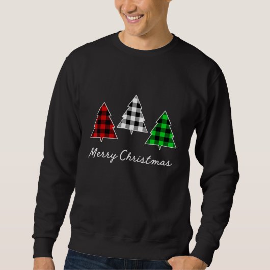 Sweatshirt Joyeux Noël Arbres Buffalo Plaid Xmas Light Vin (Devant)