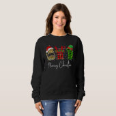 Sweatshirt Joyeux Noël Barista Père Noël Leopard Plaid Reinde (Devant entier)