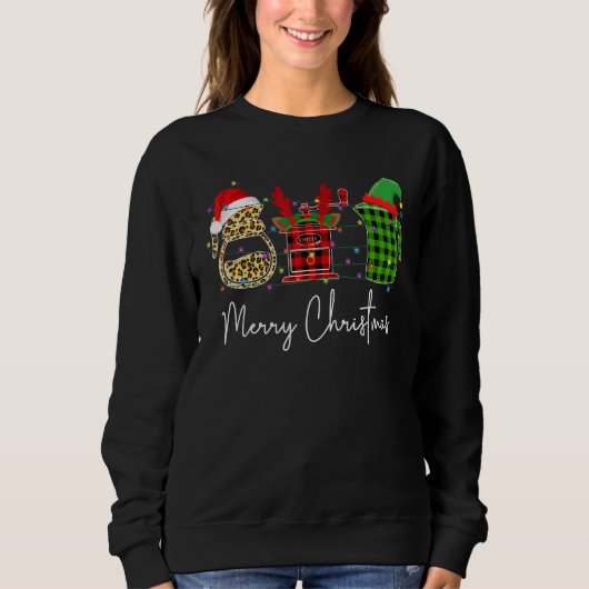 Sweatshirt Joyeux Noël Barista Père Noël Leopard Plaid Reinde (Devant)