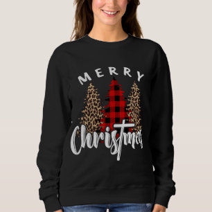 Sweatshirt Joyeux Noël Croix Buffalo Plaid Empreinte de léopa