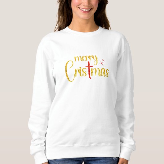 Sweatshirt Joyeux Noël Gold Parties scintillant Croix Rouge C (Devant)