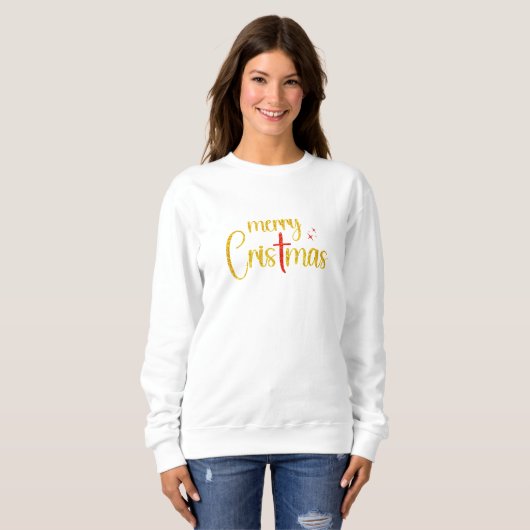 Sweatshirt Joyeux Noël Gold Parties scintillant Croix Rouge C (Devant entier)