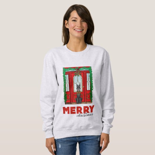 Sweatshirt Joyeux Noël noir Riesenschnauzer (Devant entier)