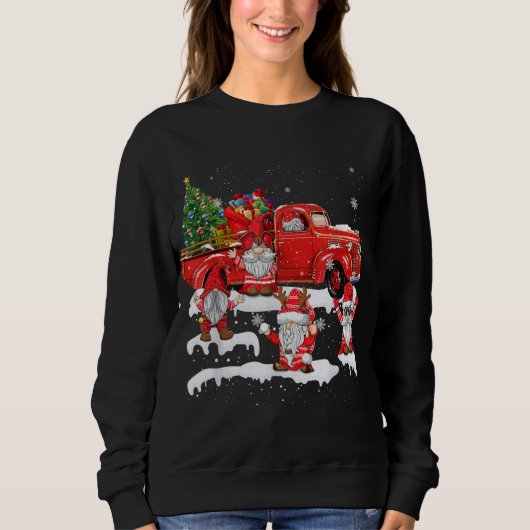 Sweatshirt Joyeux Noël Père Noël Gnome avec Camion Rouge Gnom (Devant)
