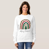 Sweatshirt Joyeux Noël Plaid et Empreinte de léopard Rainbow (Devant entier)