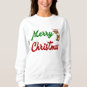 Sweatshirt Joyeux Noël Reindeer rouge vert script