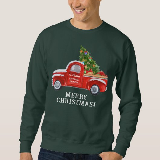 Sweatshirt Joyeux Noël Rouge Camion Père Noël Fournitures (Devant)