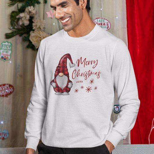 Sweatshirt Joyeux Noël Rustique Gnome en Red Buffalo Plaid
