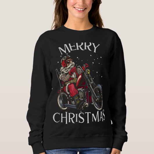 Sweatshirt Joyeux Noël Santa Claus Moto Moto Enth (Devant)