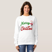 Sweatshirt Joyeux Noël Santa Claus rouge vert script (Devant entier)