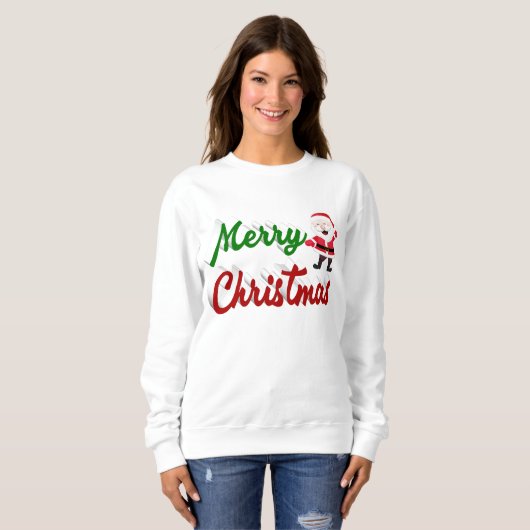 Sweatshirt Joyeux Noël Santa Claus rouge vert script (Devant entier)