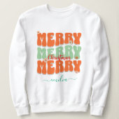 Sweatshirt Joyeux Noël Super rétro Script Orange Nom (Design devant)