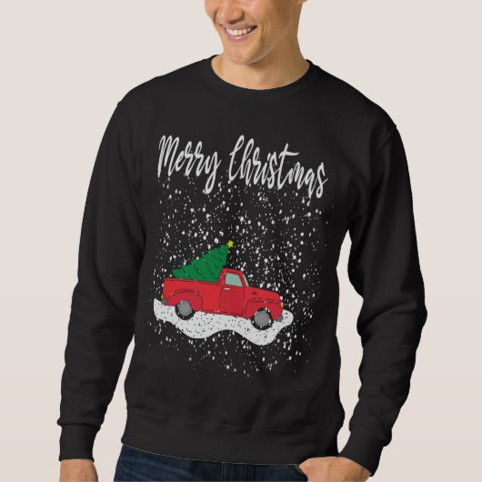 Sweatshirt Joyeux Noël Tee Rouge Camion Noël Arbre neige (Devant)