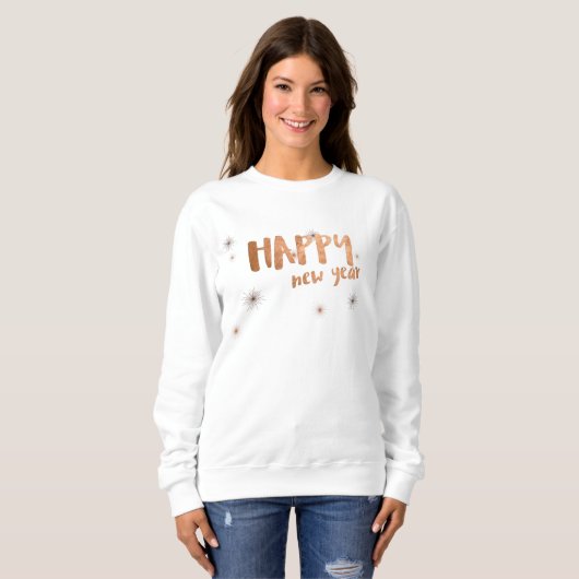 Sweatshirt Joyeux Nouvel An Rose moderne Typographie d'or (Devant entier)