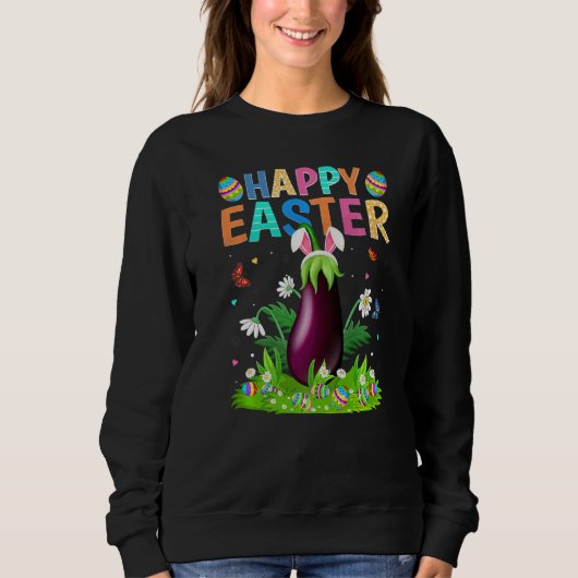 Sweatshirt Joyeux oeuf de lapin de Pâques Drôle aubergine de  (Devant)