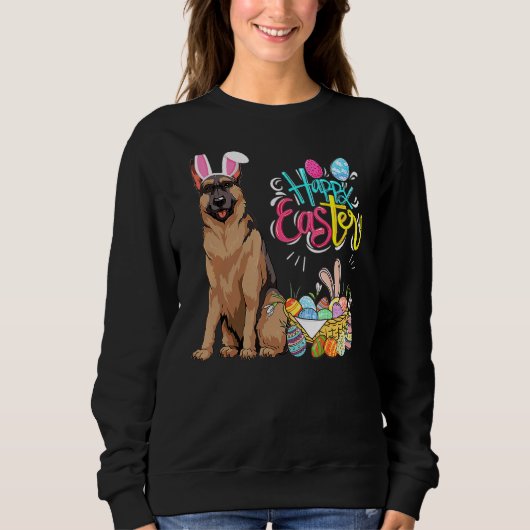 Sweatshirt Joyeux oeufs de Pâques Bunny Chien Berger Allemand (Devant)