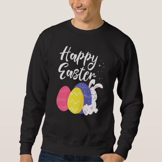 Sweatshirt Joyeux Panier d'oeufs de lapin de Pâques (Devant)