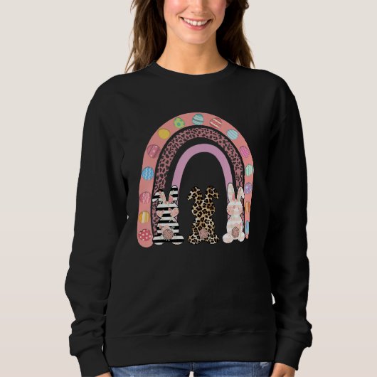 Sweatshirt Joyeux Pâques Rainbow Leopard Pâques mignonette Bu (Devant)