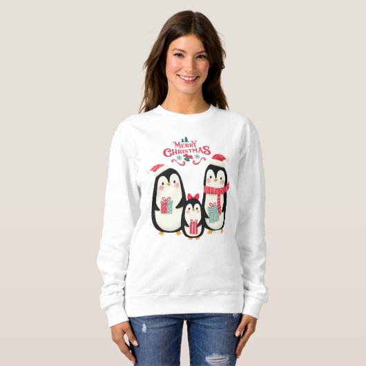 Sweatshirt Joyeux pingouins de Noël (Devant entier)