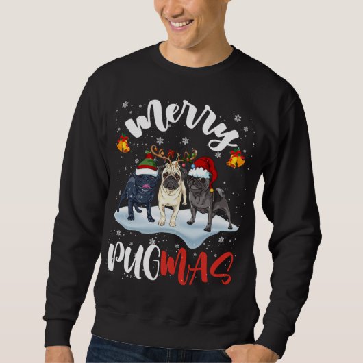 Sweatshirt Joyeux Pugmas drôle Père Noël Reindeer Elf Carlin (Devant)