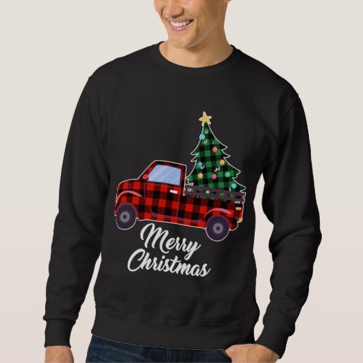 Sweatshirt Joyeux sapin de Noël Buffalo Chariot rouge plaqué (Devant)