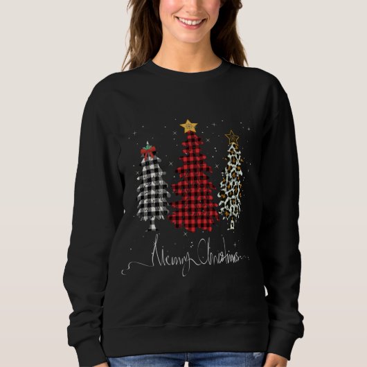 Sweatshirt Joyeux sapin de Noël Leopard Plaid imprimé (Devant)