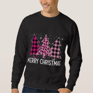 Sweatshirt Joyeux sapin de Noël Pink Buffalo Plaid et Leopar