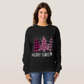 Sweatshirt Joyeux sapin de Noël Pink Buffalo Plaid et Leopar (Devant entier)