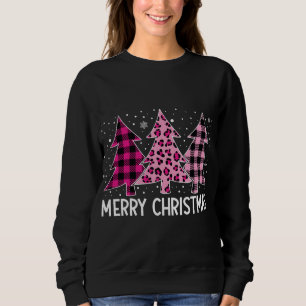 Sweatshirt Joyeux sapin de Noël Pink Buffalo Plaid et Leopar