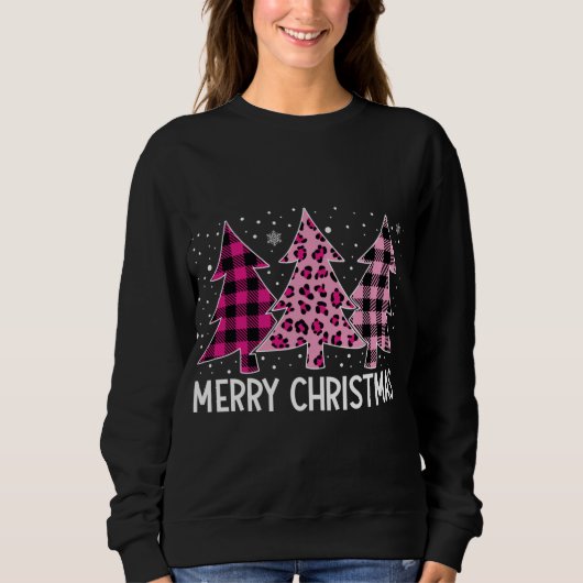 Sweatshirt Joyeux sapin de Noël Pink Buffalo Plaid et Leopar (Devant)