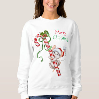 Sweatshirt Joyeux Sucre de canne de Noël Souris mignonne Vaca