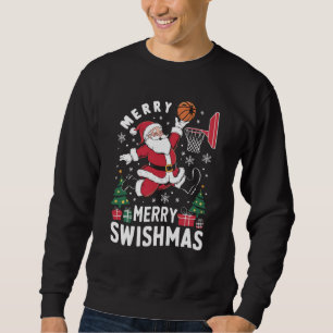 Sweatshirt Joyeux Swishmas Noël Santa Jouant au Basketball 