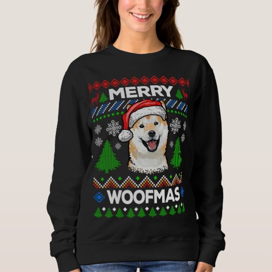 Sweatshirt Joyeux Woofmas Douleur moche Noël Shiba (Devant)