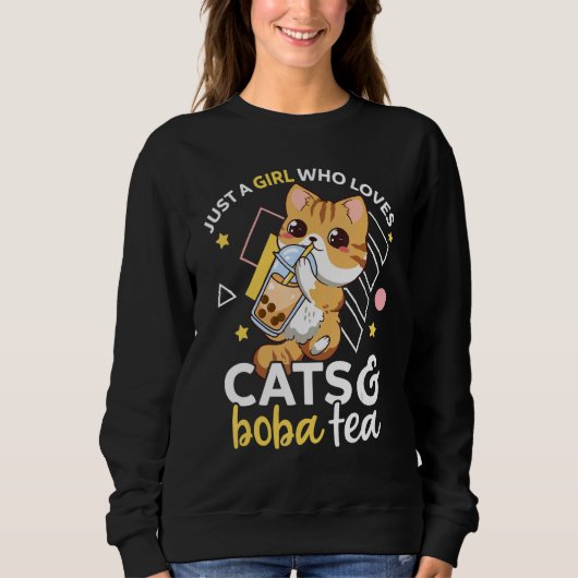 Sweatshirt Juste Une Fille Qui Aime Les Chats Et Boba Tea Nek (Devant)