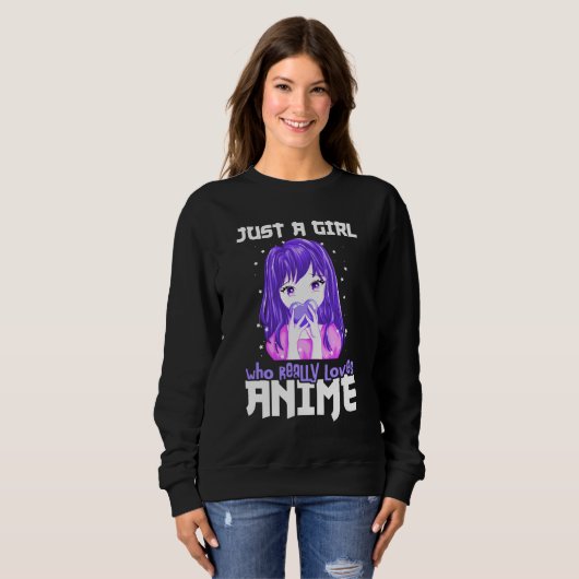 Sweatshirt Juste une fille qui aime vraiment l'Anime en viole (Devant entier)