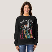 Sweatshirt Juste Une Fille Qui Fonctionne Sur Jésus Et Llamas (Devant entier)
